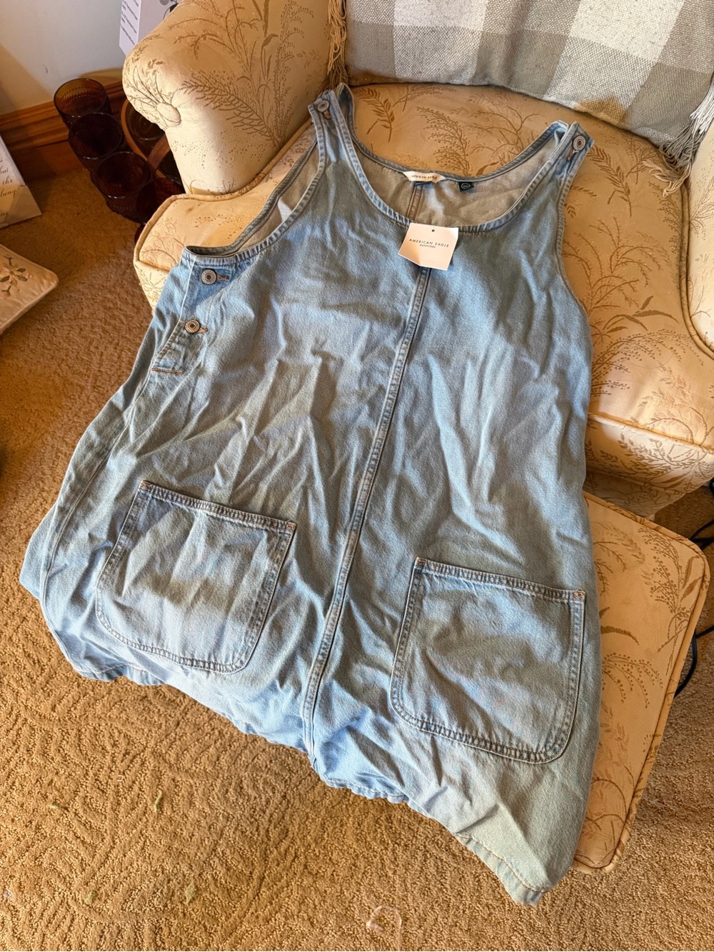 American Eagle Outfitters Light Blue Denim Pinafore Dress